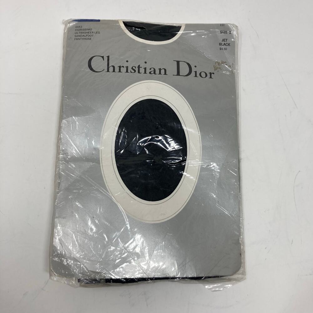 CHRISTIAN DIOR Diorissimo Ultra Sheer Sandal Foot Pantyhose 4443 Sz 3 JET BLACK
